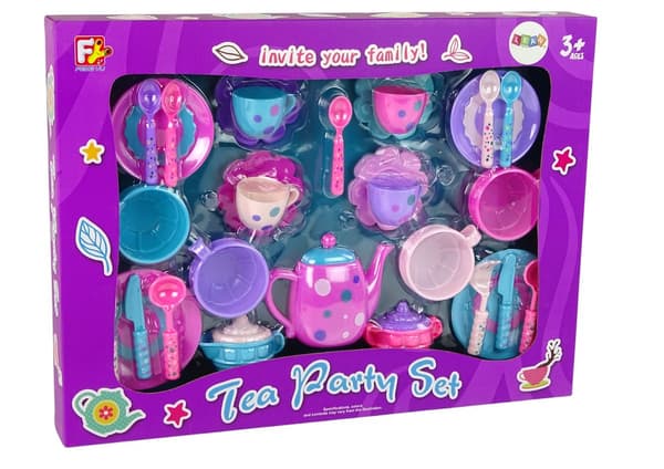 Tea Set Cups Plates Cutlery Bowls Purple