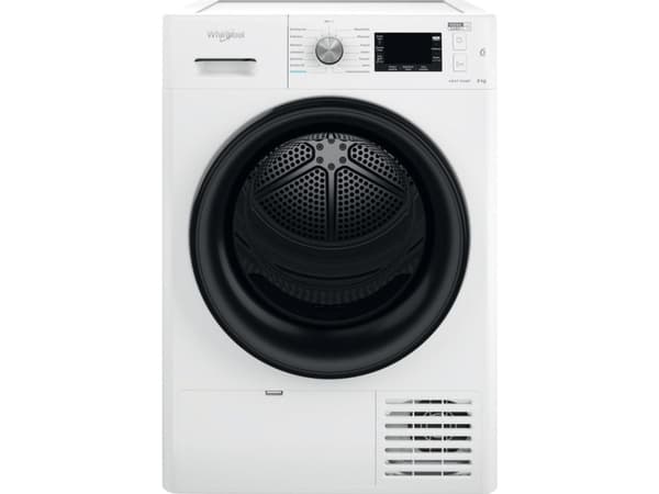 Whirlpool FFT M22 8X2B PL, Frittstående, Frontmatet, Varme pumpe, Hvit, Knapper, Rotasjon, Riktig/Høyre