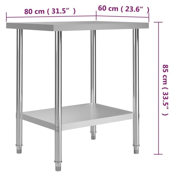 arbejdsbord til køkken 80x60x85 cm rustfrit stål