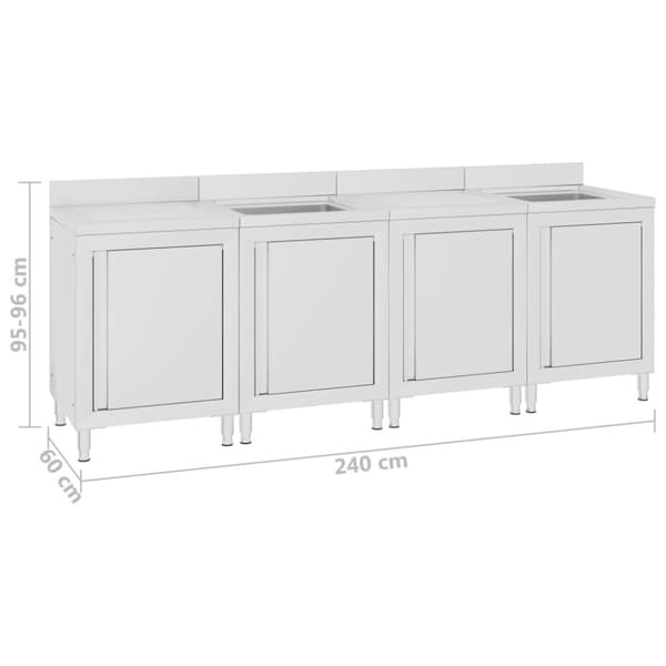 Kaupallinen tiskiallaskaappi 240x60x96 cm ruostumaton teräs