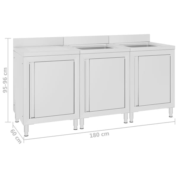 kommerciel køkkenvask med skab 180x60x96 cm rustfrit stål
