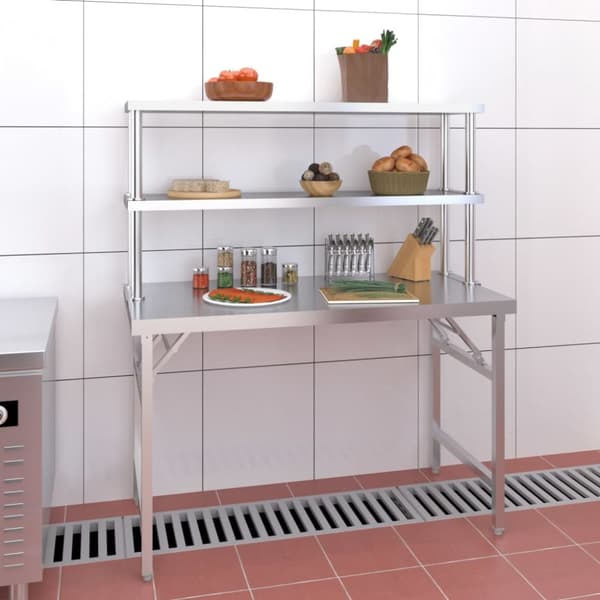køkkenbord med tophylde 120x60x145 cm rustfrit stål