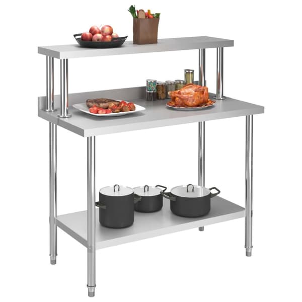 arbejdsbord til køkken med tophylde 120x60x120 cm rustfrit stål