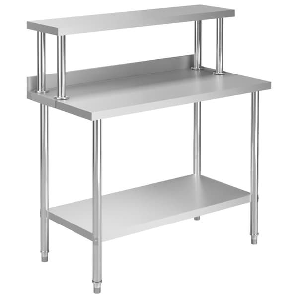 arbejdsbord til køkken med tophylde 120x60x120 cm rustfrit stål