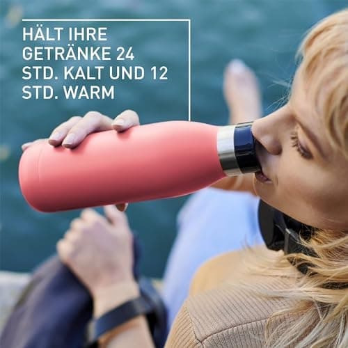 emsa BLUDROP isolerad dricksflaska, 0,7 liter, korall av rostfritt stål, diskmaskinsäker, snabbpressstängning, - 1 st (N3112300)
