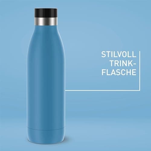 emsa BLUDROP isoleret drikkedunk, 0,7 liter, aqua-blå lavet af rustfrit stål, tåler opvaskemaskine, hurtig tryklukning, - 1 stk (N3112200)