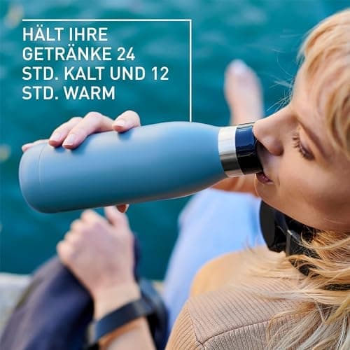 emsa BLUDROP isoleret drikkedunk, 0,7 liter, aqua-blå lavet af rustfrit stål, tåler opvaskemaskine, hurtig tryklukning, - 1 stk (N3112200)