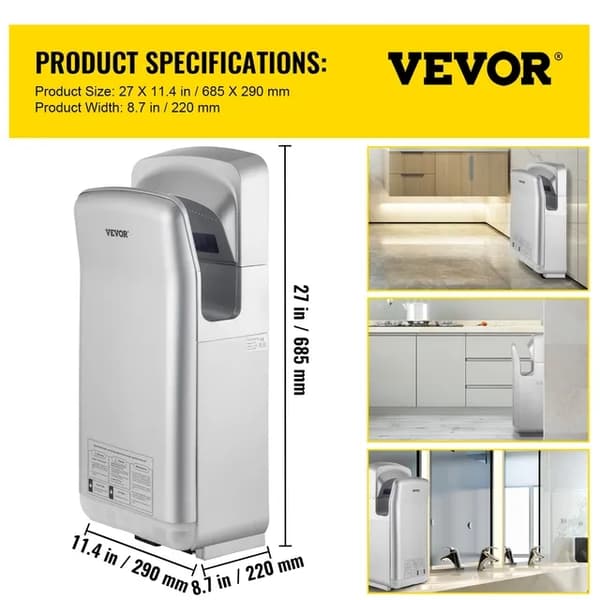 Handtorktork, Elektrisk Kommersiell Blad, HEPA-filtrering, Vit