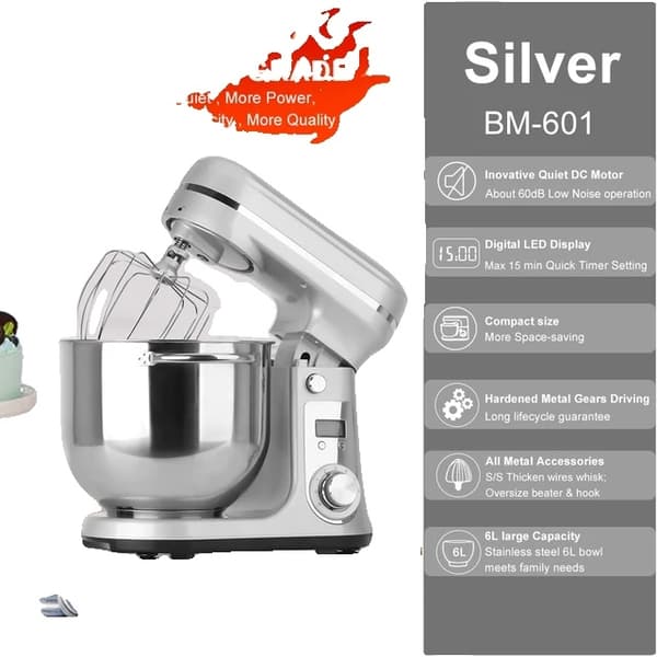 Køkken Stand Mixer, Stille Motor, 6 hastigheder, 6L Rød BM-601, EU