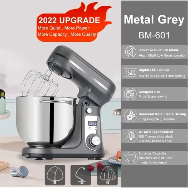Køkken Stand Mixer, Stille Motor, 6 hastigheder, 6L Rød BM-601, EU