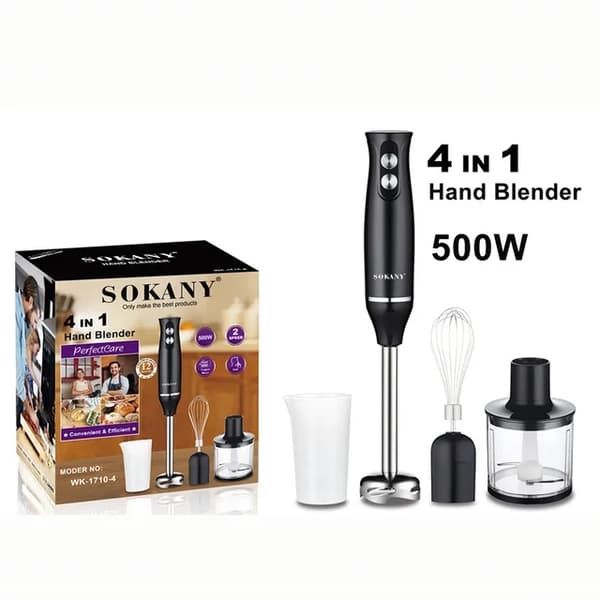 Elektrisk Handmixer, 4-i-1 Funktion, Rostfritt Stål Blad, Svart, 4 i 1, EU-kontakt