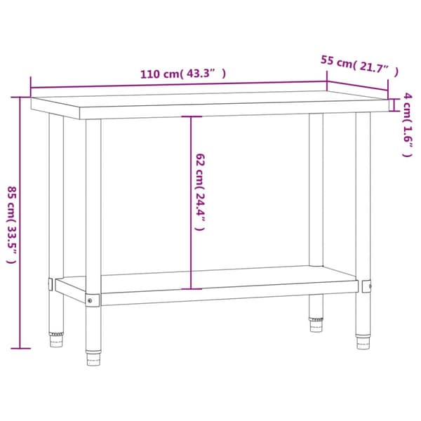 arbejdsbord til køkken 110x55x85 cm rustfrit stål