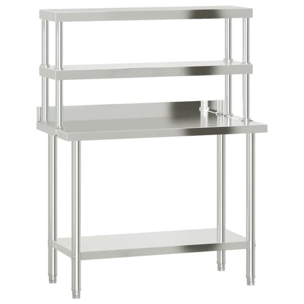 køkkenbord med tophylde 110x55x150 cm rustfrit stål