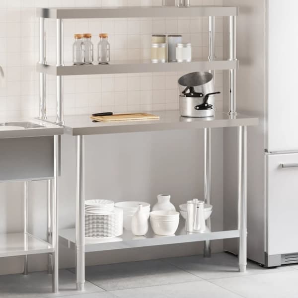 køkkenbord med tophylde 110x55x150 cm rustfrit stål