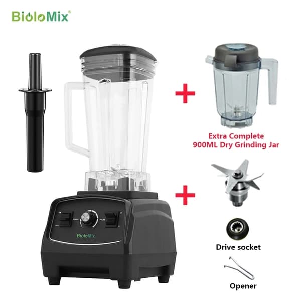 Erhvervsmæssig kvalitetsblender, 3HK motor, BPA-fri, Sort tørjarfuldpart, EU-stik
