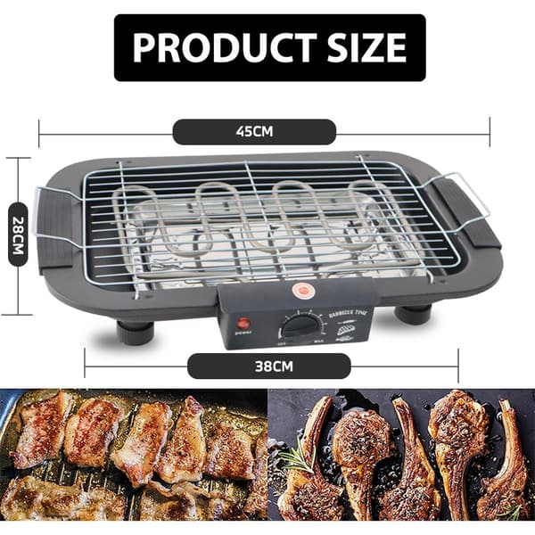 Elektrisk BBQ Grill, 2000W Effekt, Røgfri Teknologi, sort