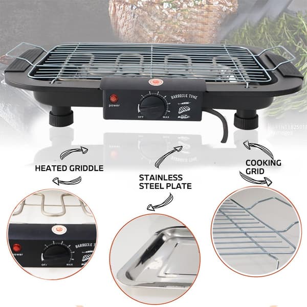Elektrisk BBQ Grill, 2000W Effekt, Røgfri Teknologi, sort