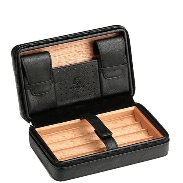 Cigarr Humidorlåda, Rese Läder, Cedertäckt, Svart Only Black Case