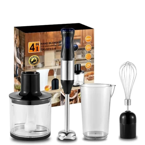 Køkken Stavblender, 1000W Kraft, 4 i 1 Allsidighed, Rustfrit Stål, 4 i 1, EU-stik