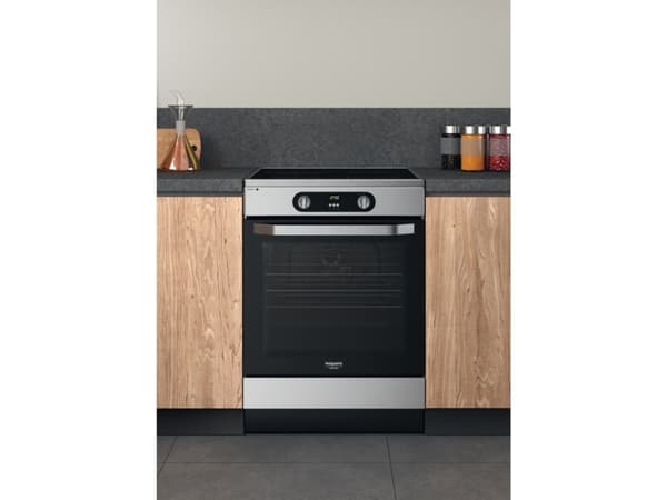 Hotpoint HS68IQ8CHX/E, Frittstående komfyr, Rustfritt stål, Knapper, Rotasjon, Berøringskontroll, Rustfritt stål, Front, Sonebasert induksjon