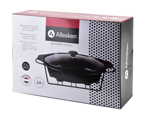 MODERNE KØKKEN Fad med varmelegeme 2,6L 38x26x7,9cm sort