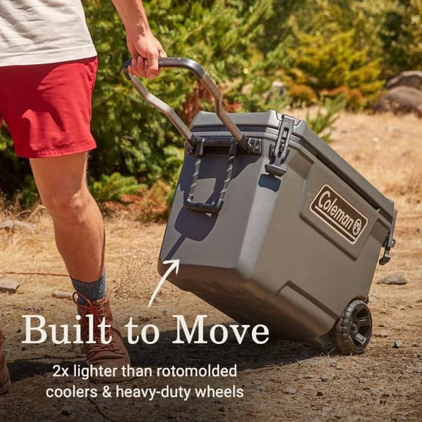Coleman 65QT Convoy Cooler - 66 liters køleboks - 5 dage med is - køleboks med hjul - grå