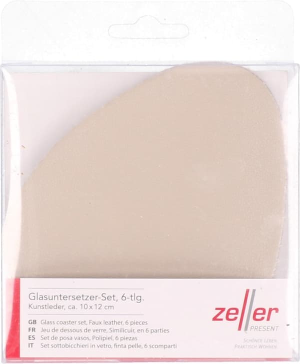 Zeller Glasunderlägg - Kräm med läderlook - 10x12cm - Artificiell tömning - Set med 6
