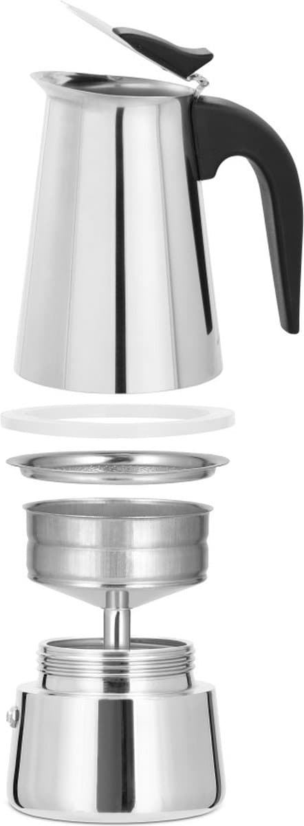 Xavax espressomaskine i rustfrit stål til 4 kopper, komfur eller induktion, 200ml