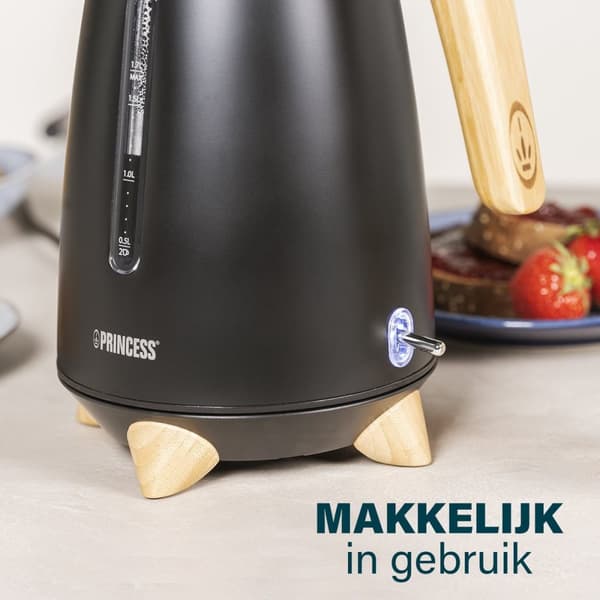 Princess Kedel Pure 236061 - 1,7 liter - 3000W - 360° drejelig - Sort - Rustfrit stål
