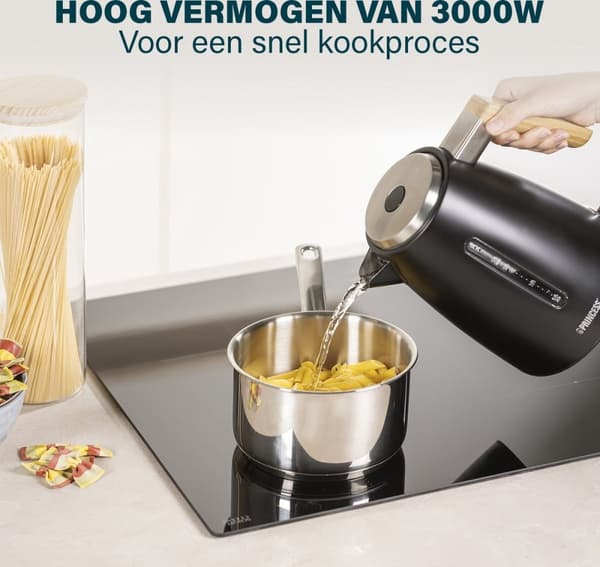 Princess Kedel Pure 236061 - 1,7 liter - 3000W - 360° drejelig - Sort - Rustfrit stål