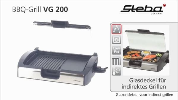 Steba VG200 | Elektrisk grill | Bordsgrill | med glaslock | 29x40cm | 2200 watt
