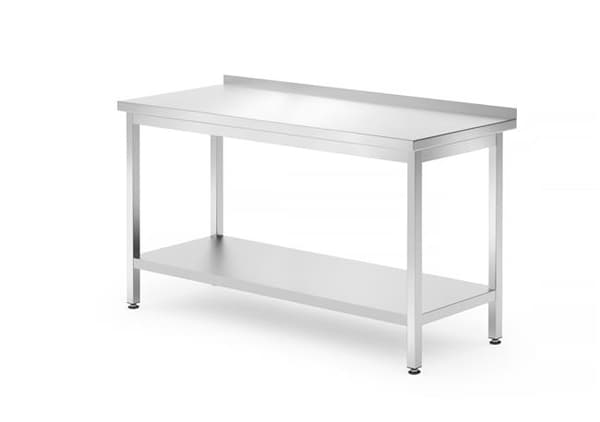 Vægbord med hylde - skruet, dybde 700 mm, HENDI, Kitchen Line, 1400x700x850 mm, 1400x700x(H)850mm Grundvariant