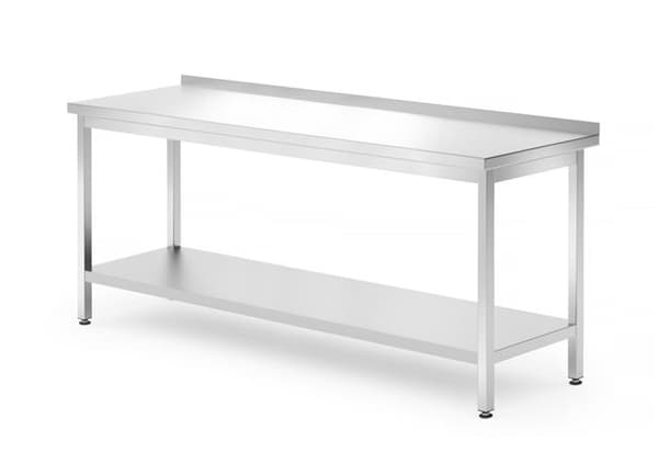 Vægbord med hylde - skruet, dybde 700 mm, HENDI, Kitchen Line, 1800x700x850 mm, 1800x700x(H)850mm Grundvariant