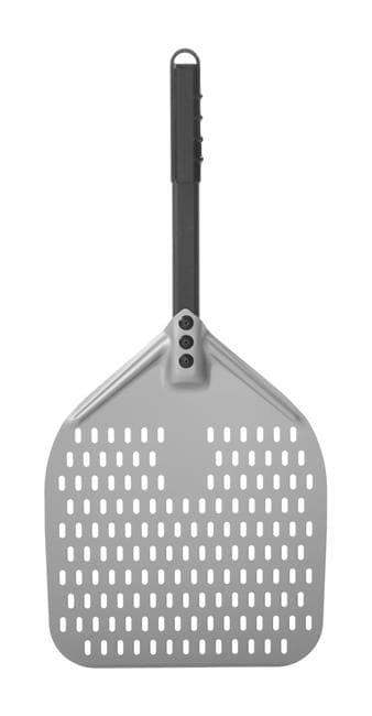 Pizzaskovl med perforering og kort håndtag, firkantet, anodiseret aluminium, 300x660mm