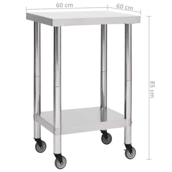 arbejdsbord med hjul til køkken 60x60x85 cm rustfrit stål