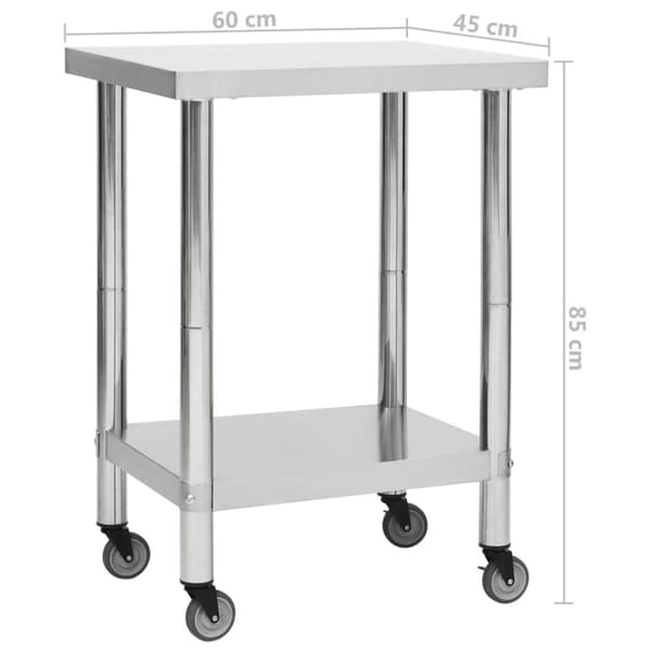 arbejdsbord med hjul til køkken 60x45x85 cm rustfrit stål