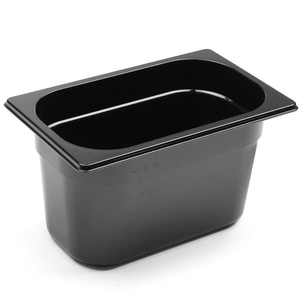 GN 1/4 cateringbeholder lavet af sort polycarbonat 265x162x150mm 4L Hendi 862612