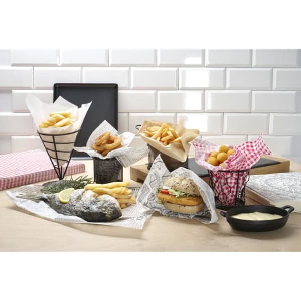 Pergamenttipaperi pöytäalusta KITCHEN printillä 500 kpl 420x275 mm - Hendi 678145
