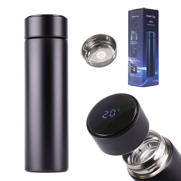 Lämpöpullomuki termos smart LED 500ml musta