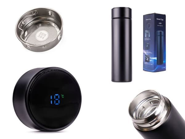 Lämpöpullomuki termos smart LED 500ml musta