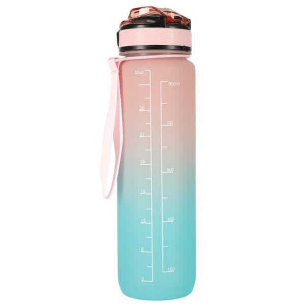 Vandflaske, flaske med sugerør, målebæger, motiverende, til træningscenteret, 1l, pink, blå