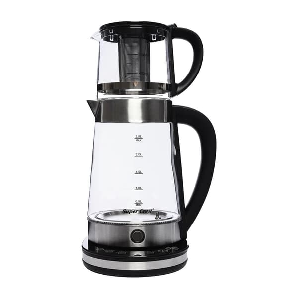 Elektrisk Kedelsæt, Dobbelt Kedelkapacitet 2,5L & 1L, Hurtig Opvarmning med Sikkerhedsfunktioner,Sort Glas Kedel, 2,5L