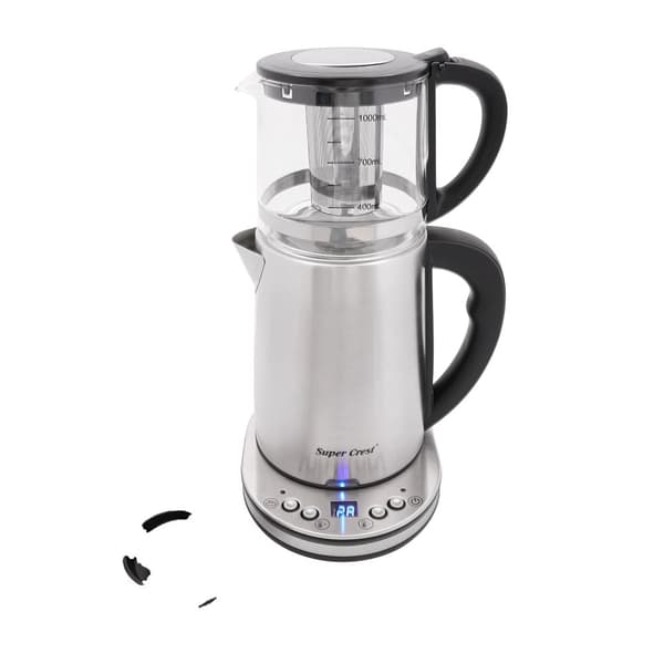 Elektrisk Kedelsæt, Dobbelt Kedelkapacitet 2,5L & 1L, Hurtig Opvarmning med Sikkerhedsfunktioner,Sort Glas Kedel, 2,5L Stainless Steel
