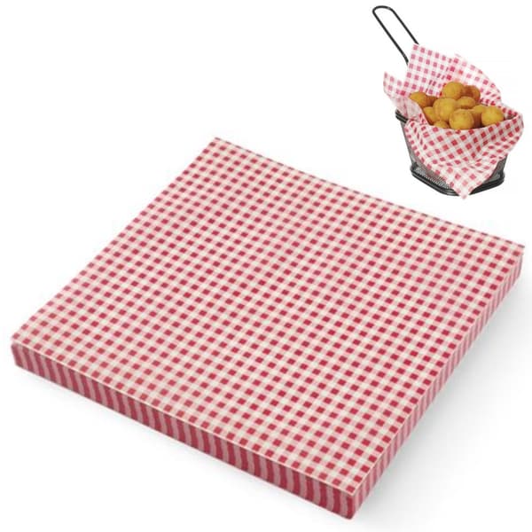 Pergamentpapir til pommes frites snacks, GRID print, 500 stk 306x305 mm - Hendi 678176