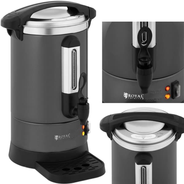 Te-kaffemaskine med hane og drypbakke, 6 l, 950 W, grå