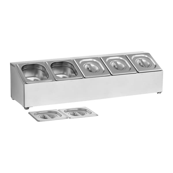 Displaystander til cateringcontainere 5 x GN1/6 + 5 x Containere