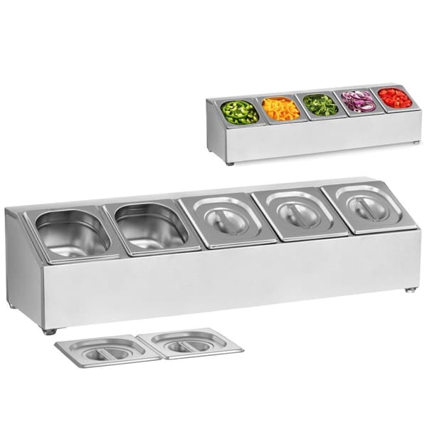 Displaystander til cateringcontainere 5 x GN1/6 + 5 x Containere