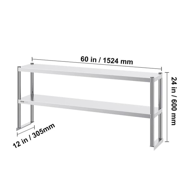 Rostfritt Stål Kök Arbetsbord, 12 x 60 tum, Dubbel Överskåp,12 x 72 tum