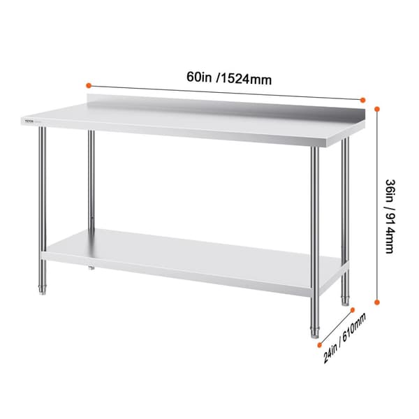Rustfrit Stål Arbejdsbord, Kraftig Konstruktion, Justerbar Højde,24x48 tommer