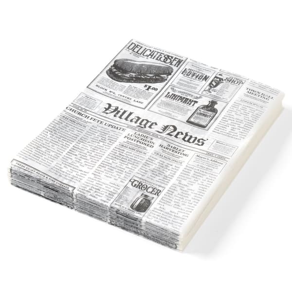 Pergamentpapper för varma snacks, tidningstryck, 250x350mm, 500 st. Hendi 678107
